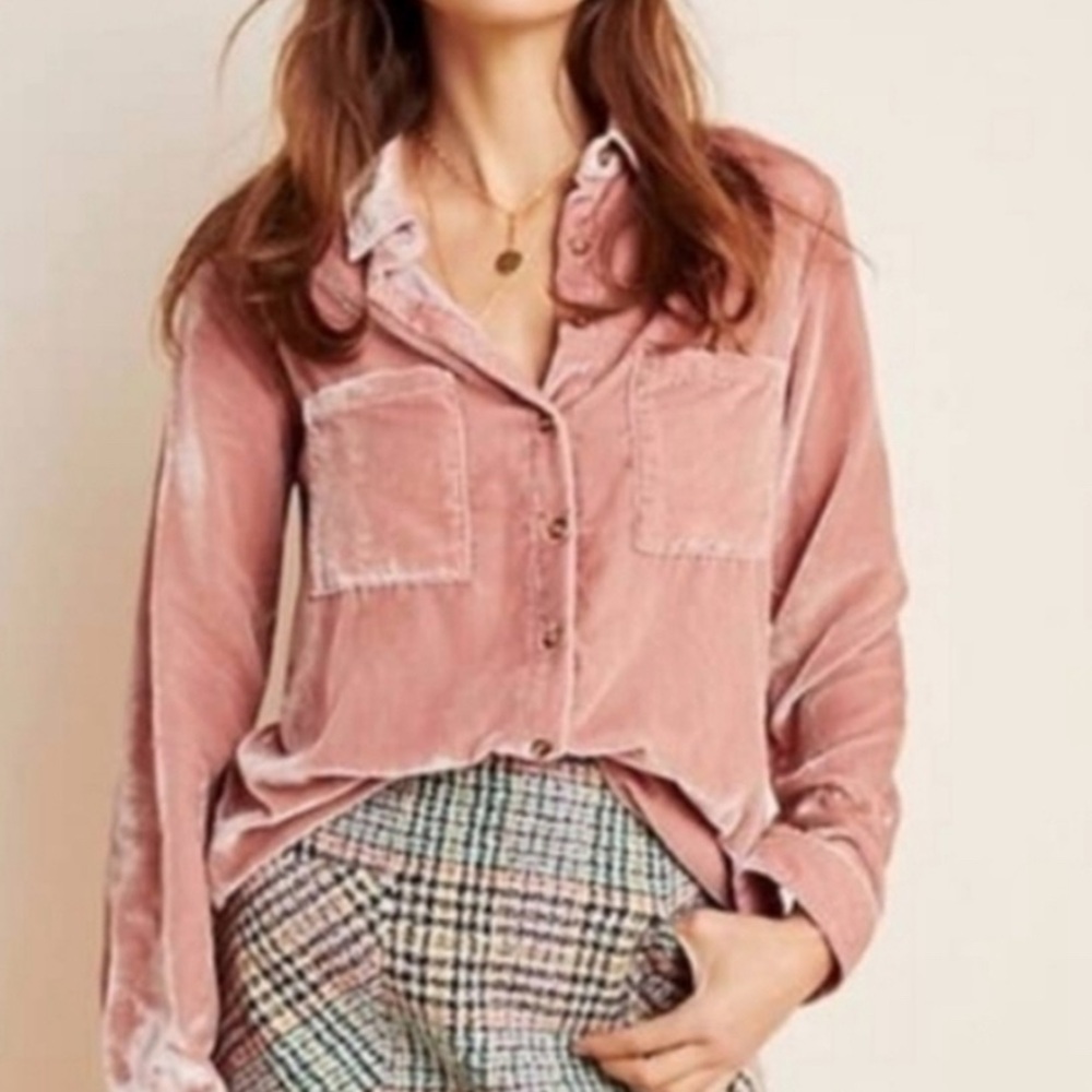 Anthropologie Maeve Karina dusty pink longsleeves button down shirt wome…